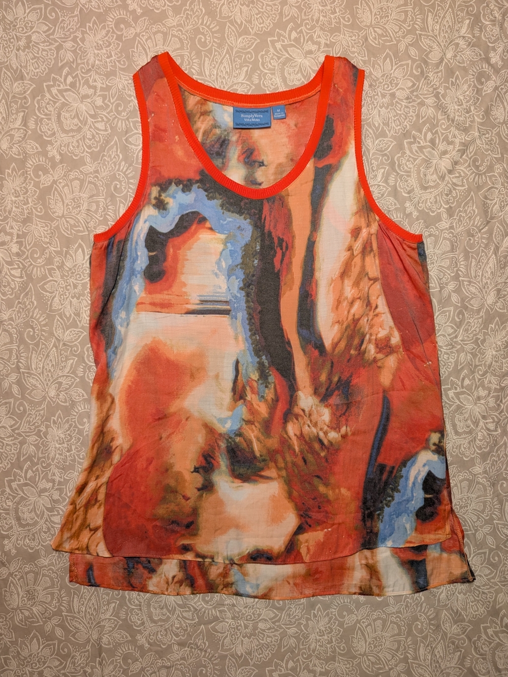 Simply Vera Wang Red Multicolor Abstract Tank Top